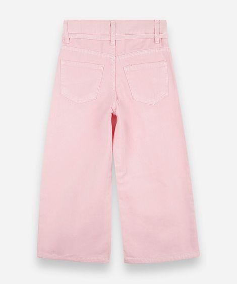 calça wide leg infantil de sarja com cordão rosa