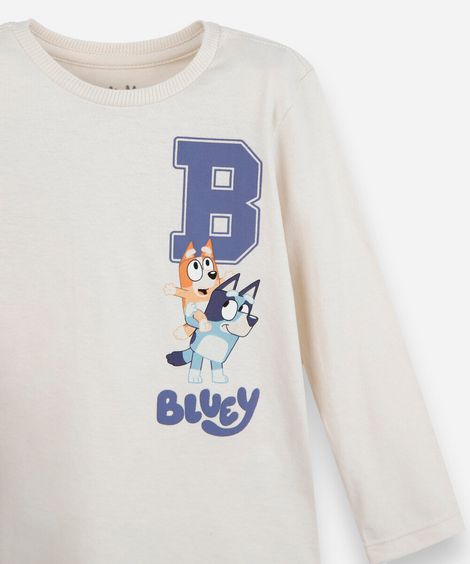 camiseta infantil de algodão manga longa bluey off white
