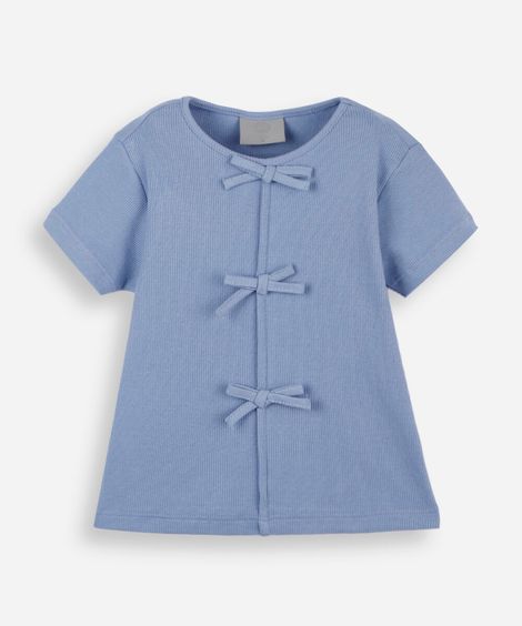 blusa infantil de algodão com laços canelada azul