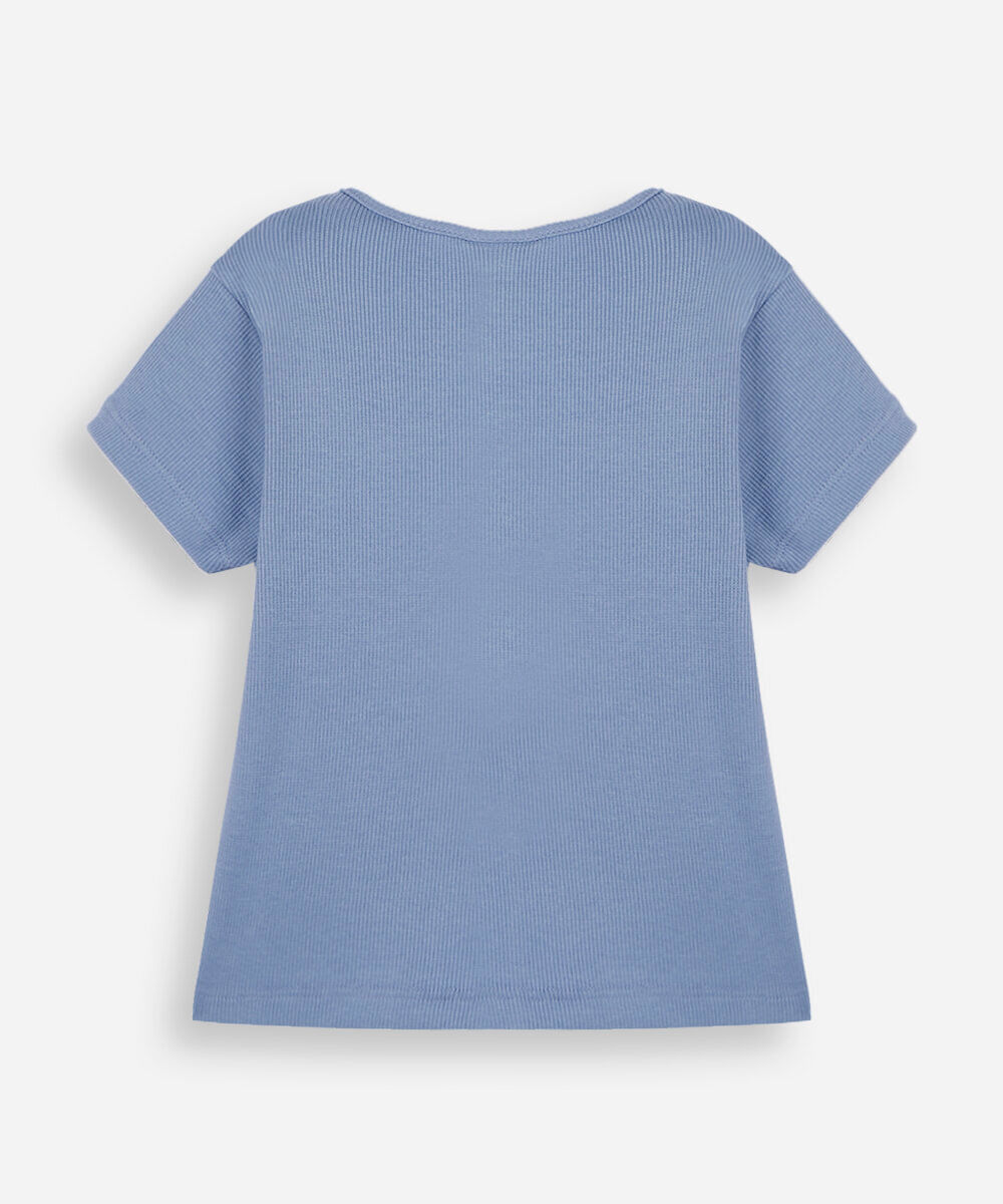 blusa infantil de algodão com laços canelada azul