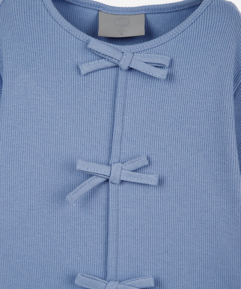 blusa infantil de algodão com laços canelada azul
