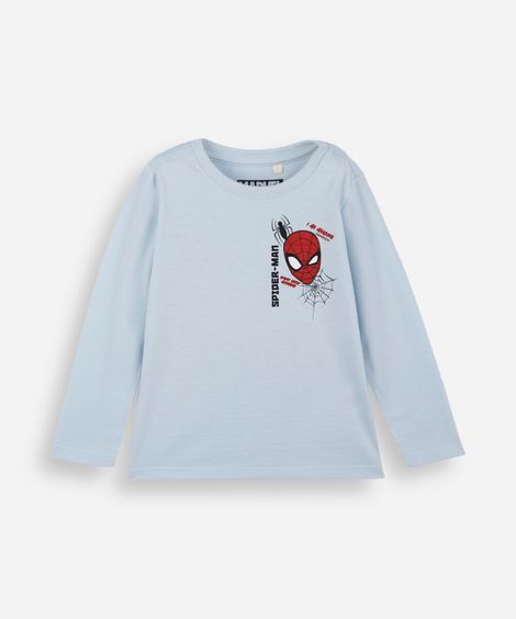 camiseta infantil com algodão manga longa homem aranha azul