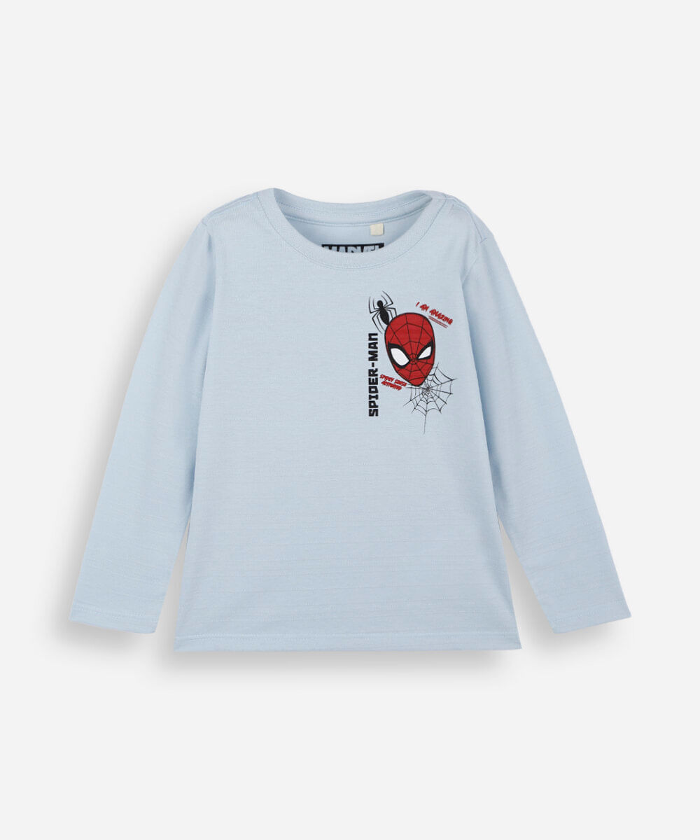 camiseta infantil com algodão manga longa homem aranha azul