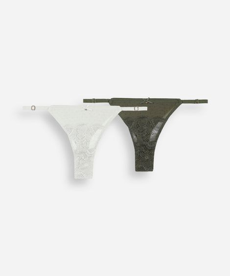 kit de 2 calcinhas string fio dental feminina com renda floral colorido
