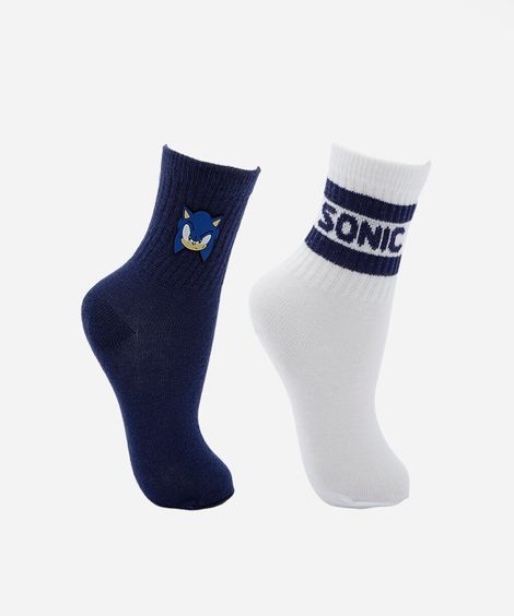kit de 2 meias cano alto infantil sonic colorido