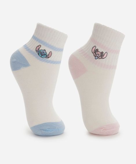 kit de 2 meias cano médio infantil stitch off white