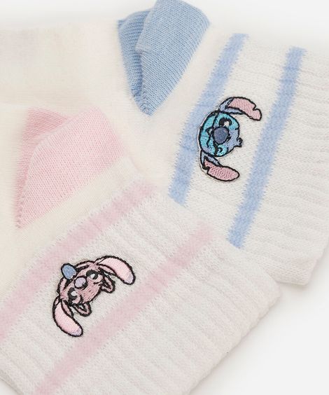 kit de 2 meias cano médio infantil stitch off white
