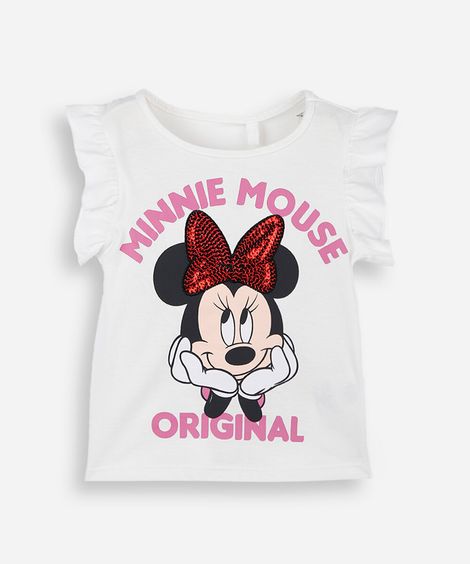blusa infantil de algodão com babado minnie off white