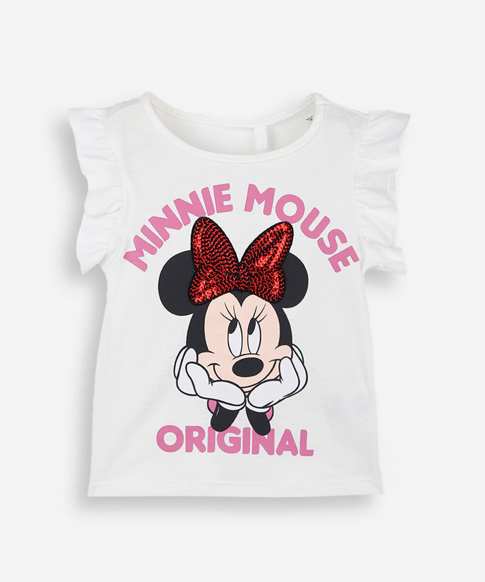 blusa infantil de algodão com babado minnie off white
