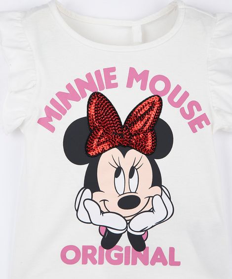 blusa infantil de algodão com babado minnie off white