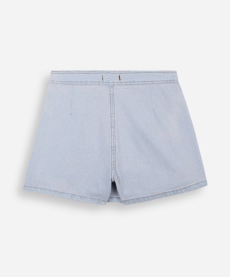 short saia juvenil jeans com pregas azul