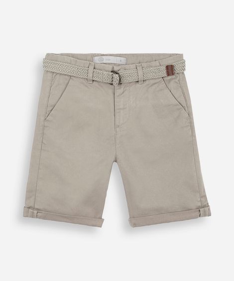 bermuda infantil de sarja com cinto bege