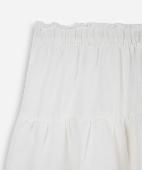 minissaia juvenil com linho e babados cós elástico off white