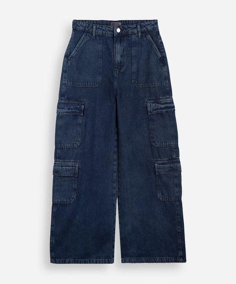 calça cargo jeans juvenil azul