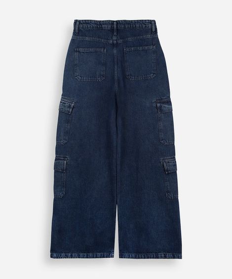 calça cargo jeans juvenil azul