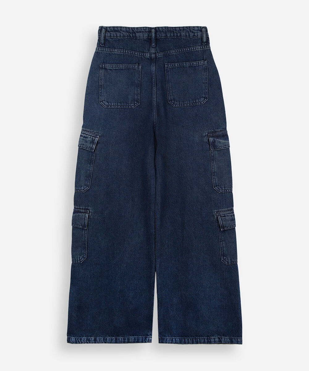 calça cargo jeans juvenil azul