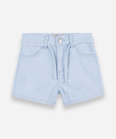 short mom infantil jeans com cordão listrado azul