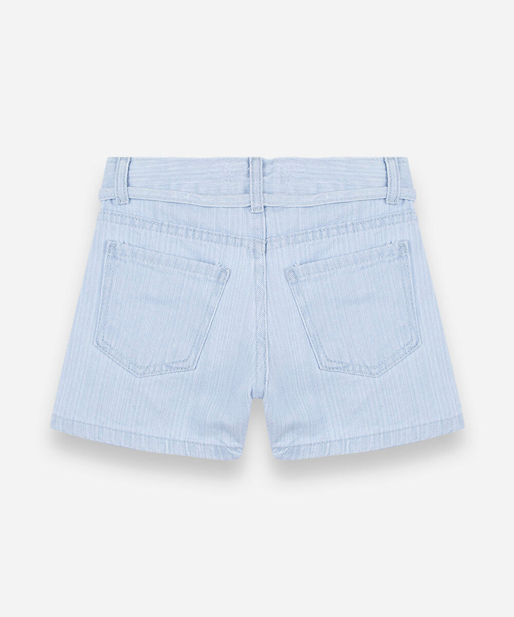 short mom infantil jeans com cordão listrado azul