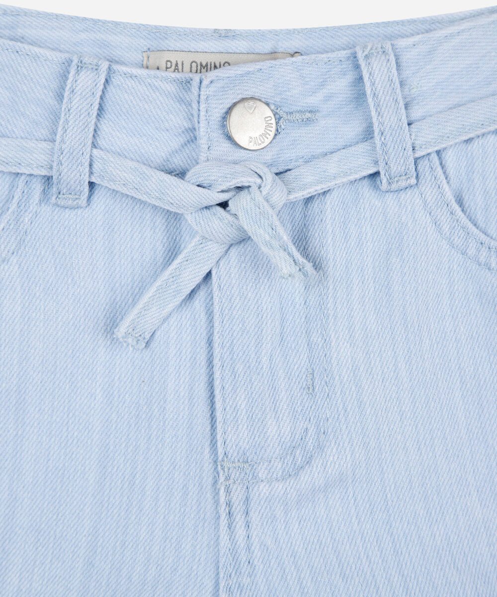 short mom infantil jeans com cordão listrado azul