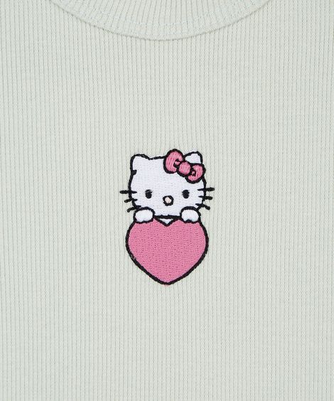 regata infantil de algodão com bordado hello kitty canelada verde