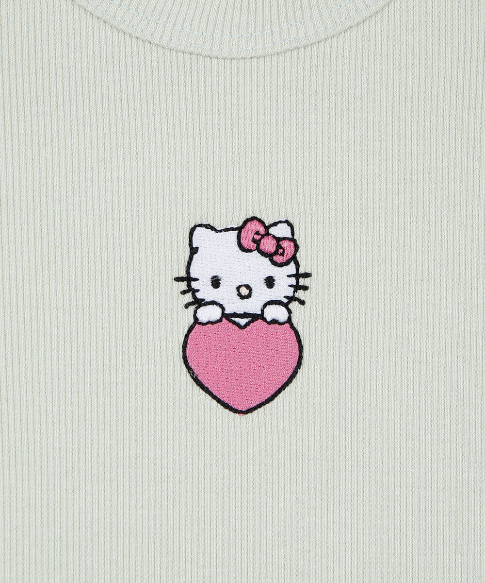 regata infantil de algodão com bordado hello kitty canelada verde