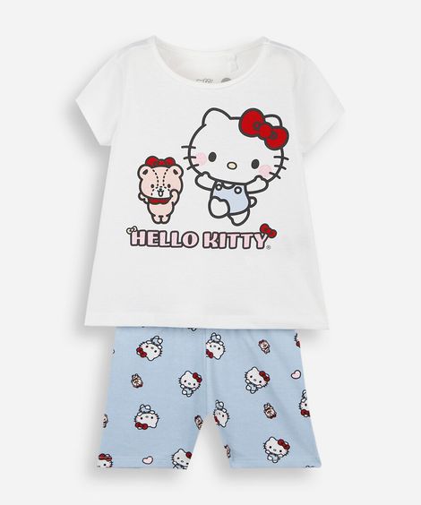 conjunto curto infantil de algodão hello kitty colorido