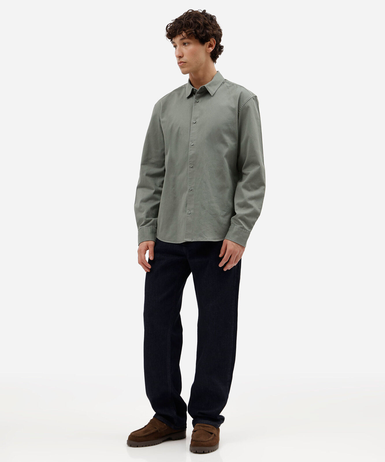 camisa masculina de sarja manga longa verde