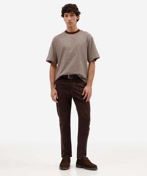 calça slim masculina de sarja com cinto marrom