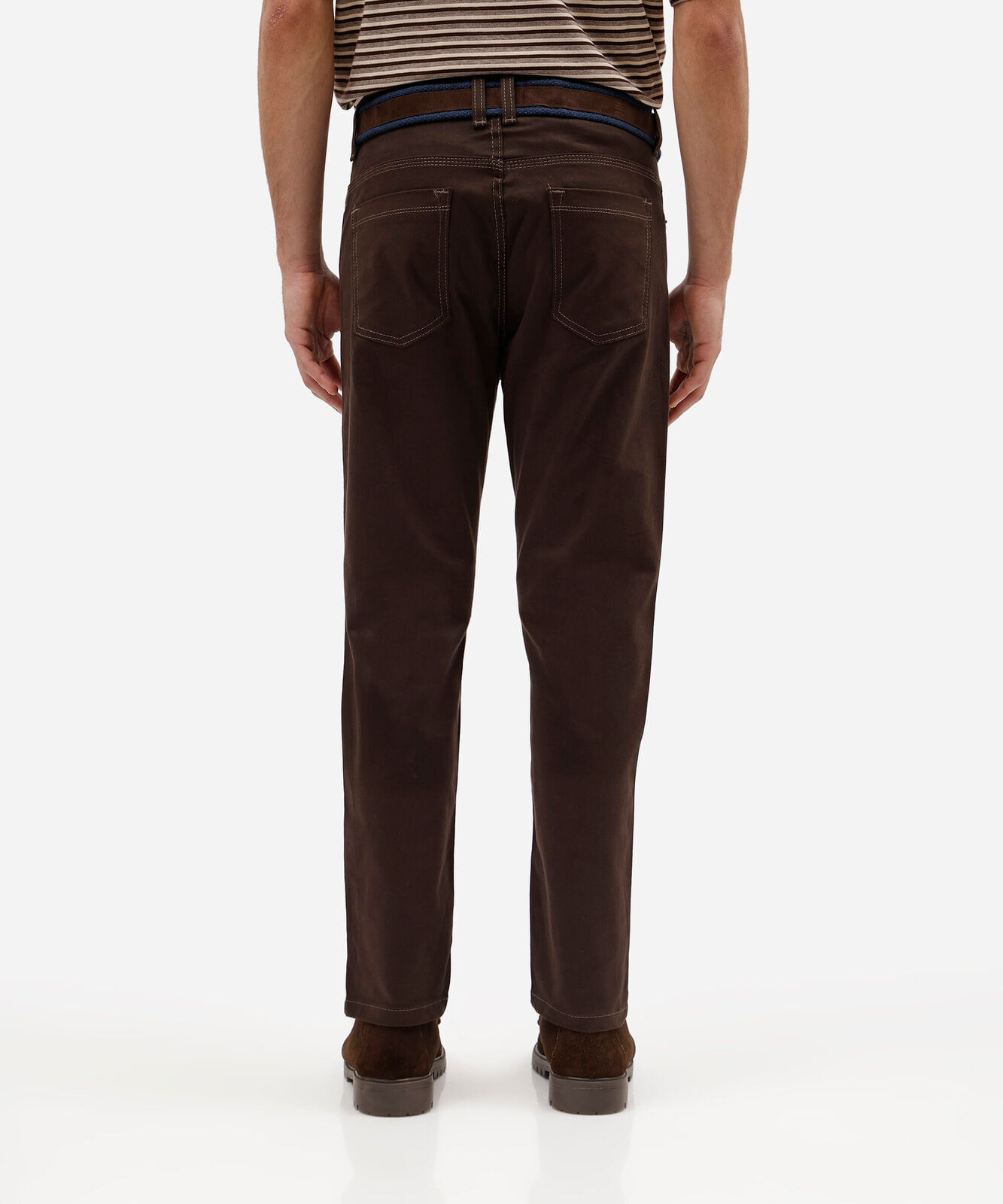 calça slim masculina de sarja com cinto marrom