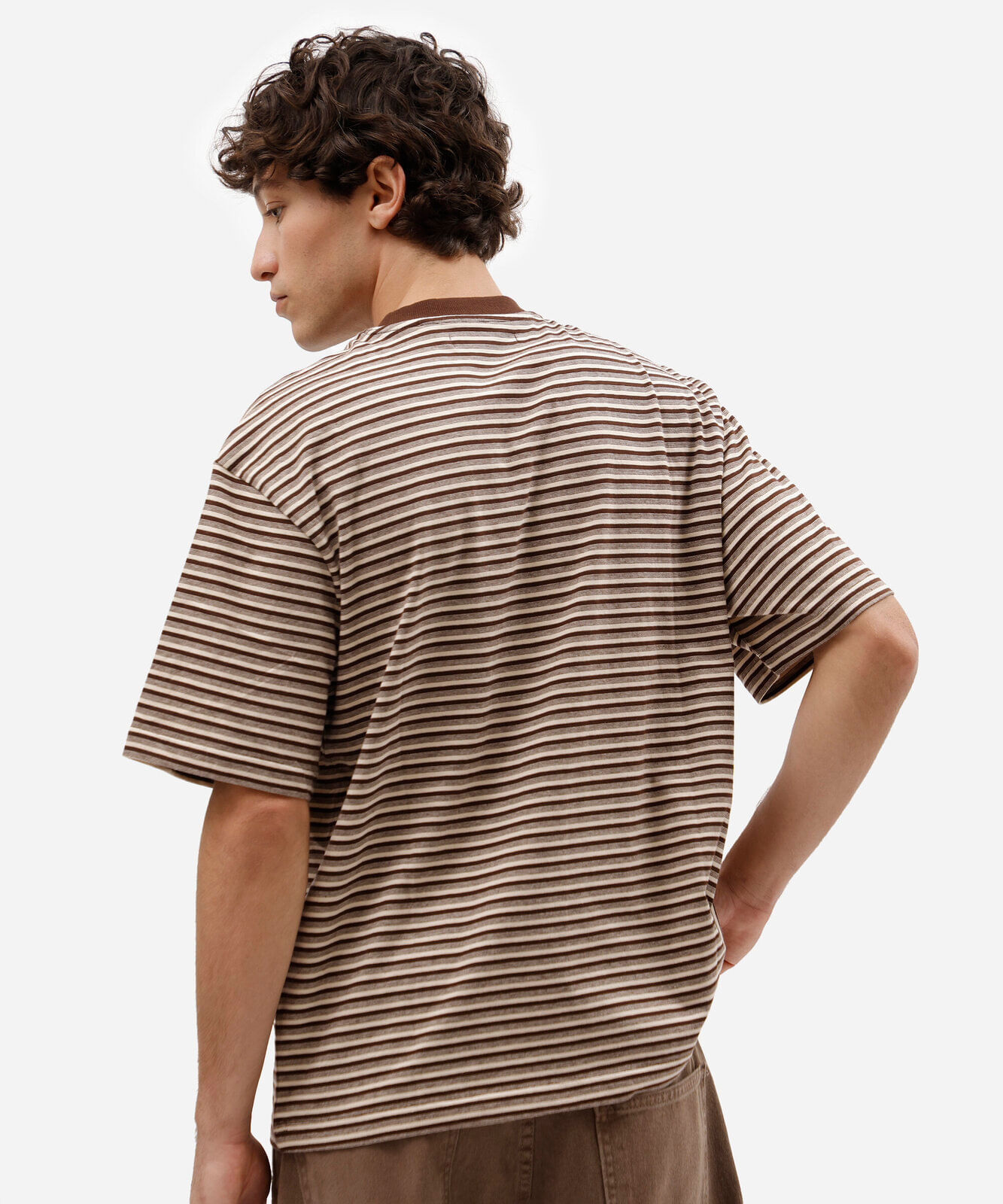 camiseta masculina de algodão manga curta listrada marrom