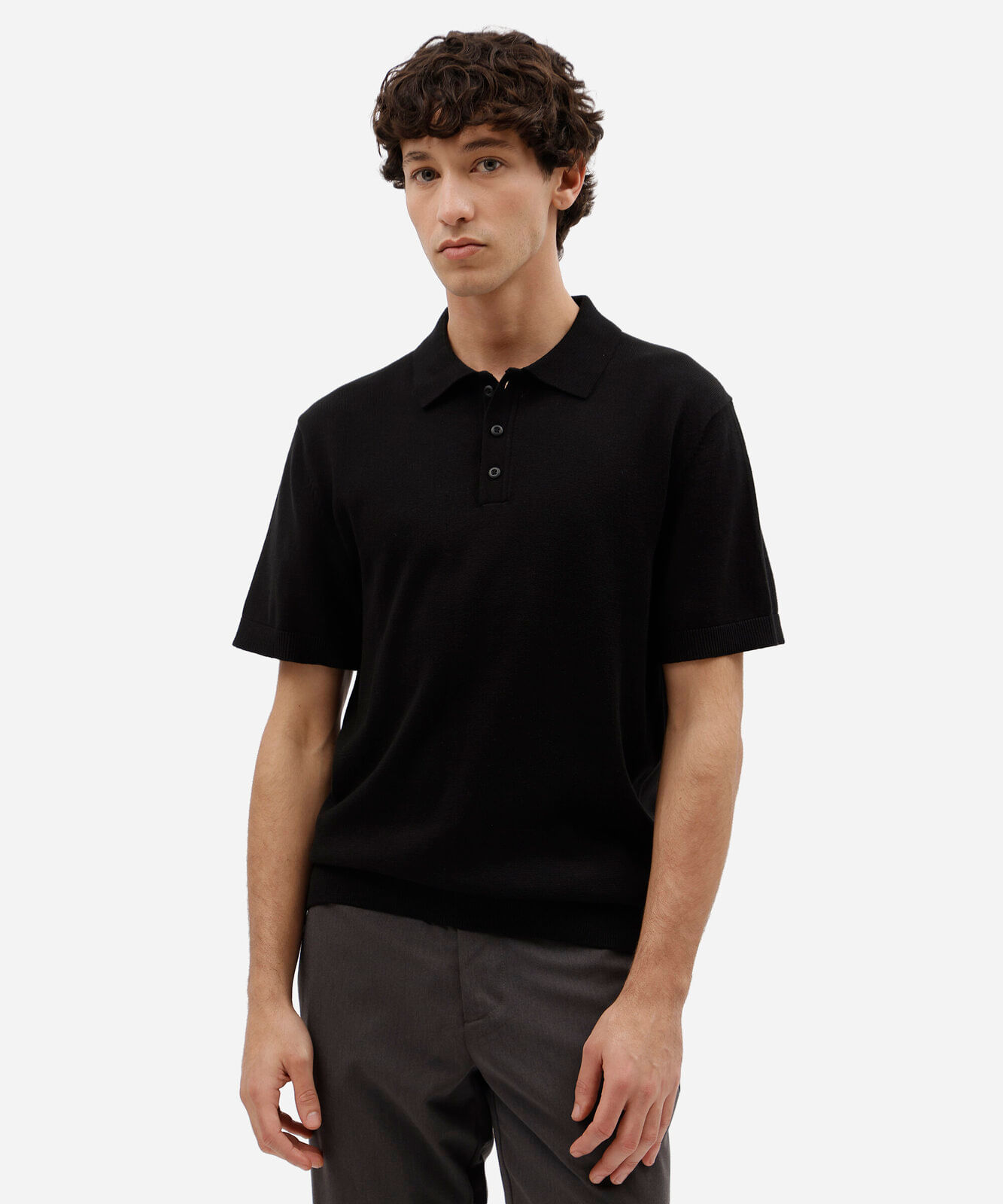 polo masculina de tricot manga curta preta