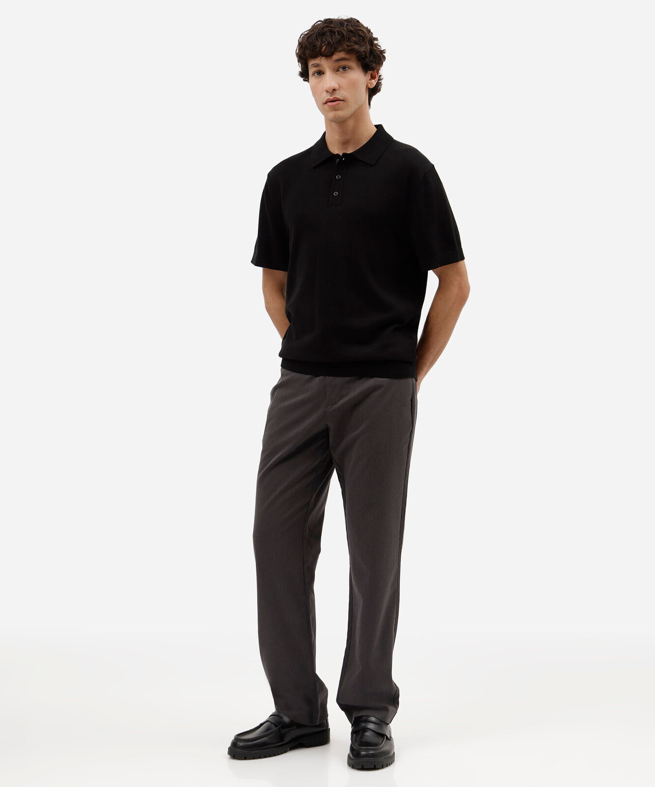 polo masculina de tricot manga curta preta