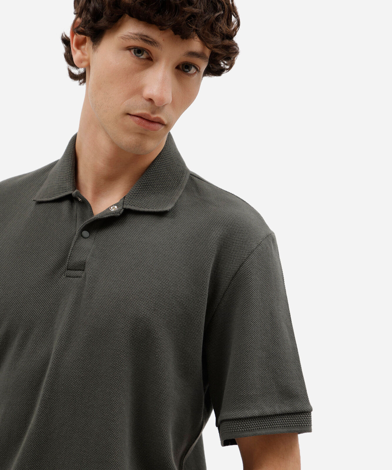 polo masculina de algodão manga curta texturizada verde