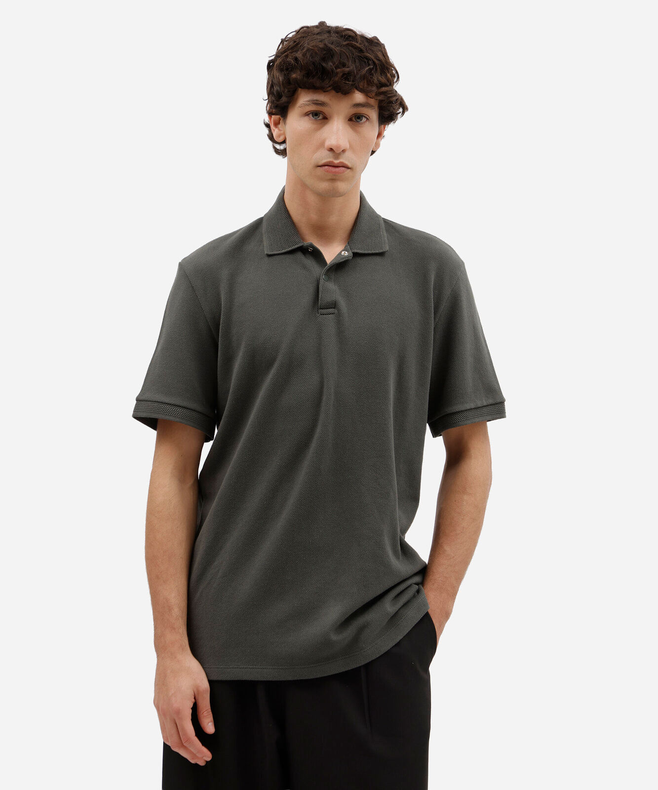 polo masculina de algodão manga curta texturizada verde