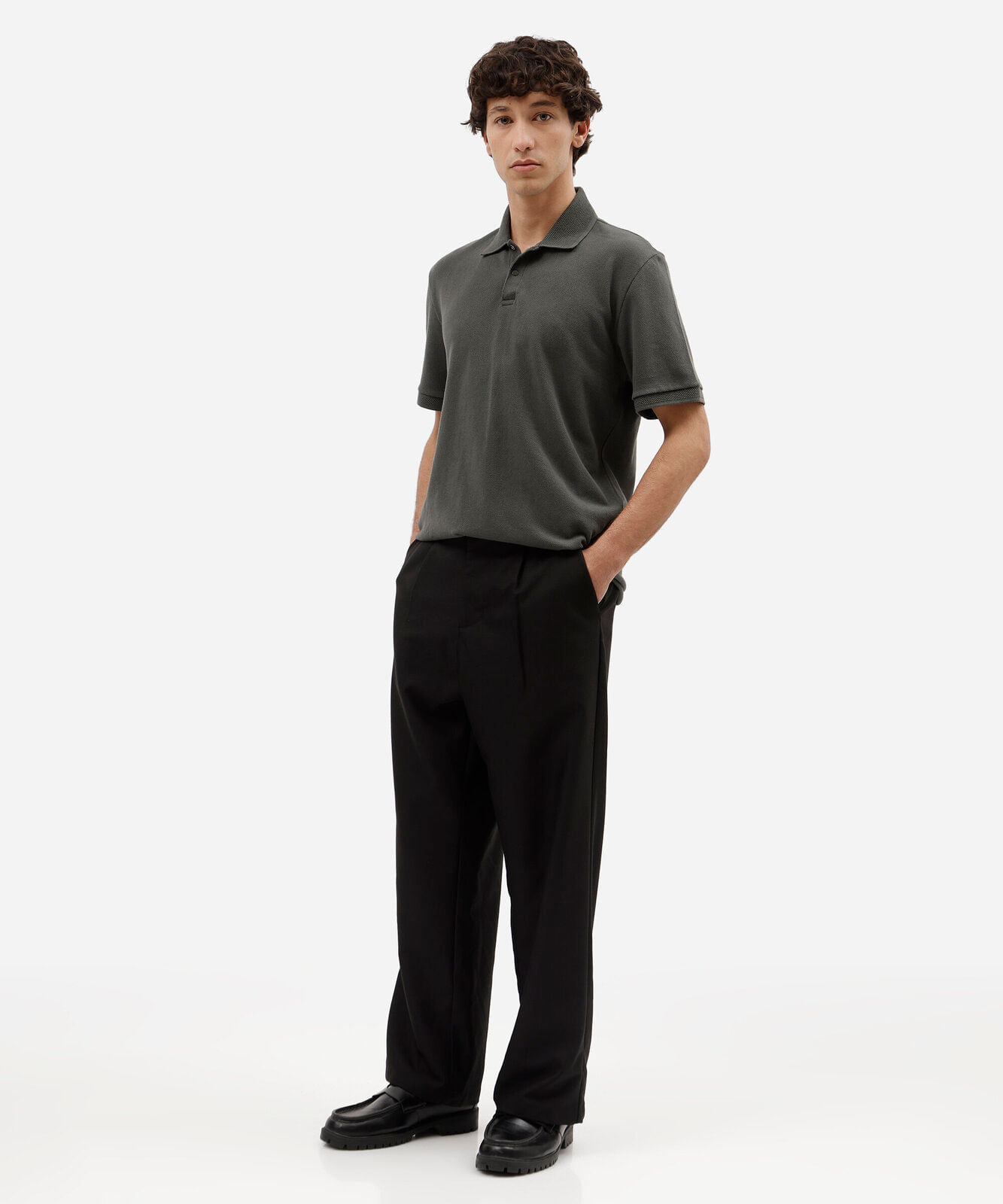 polo masculina de algodão manga curta texturizada verde
