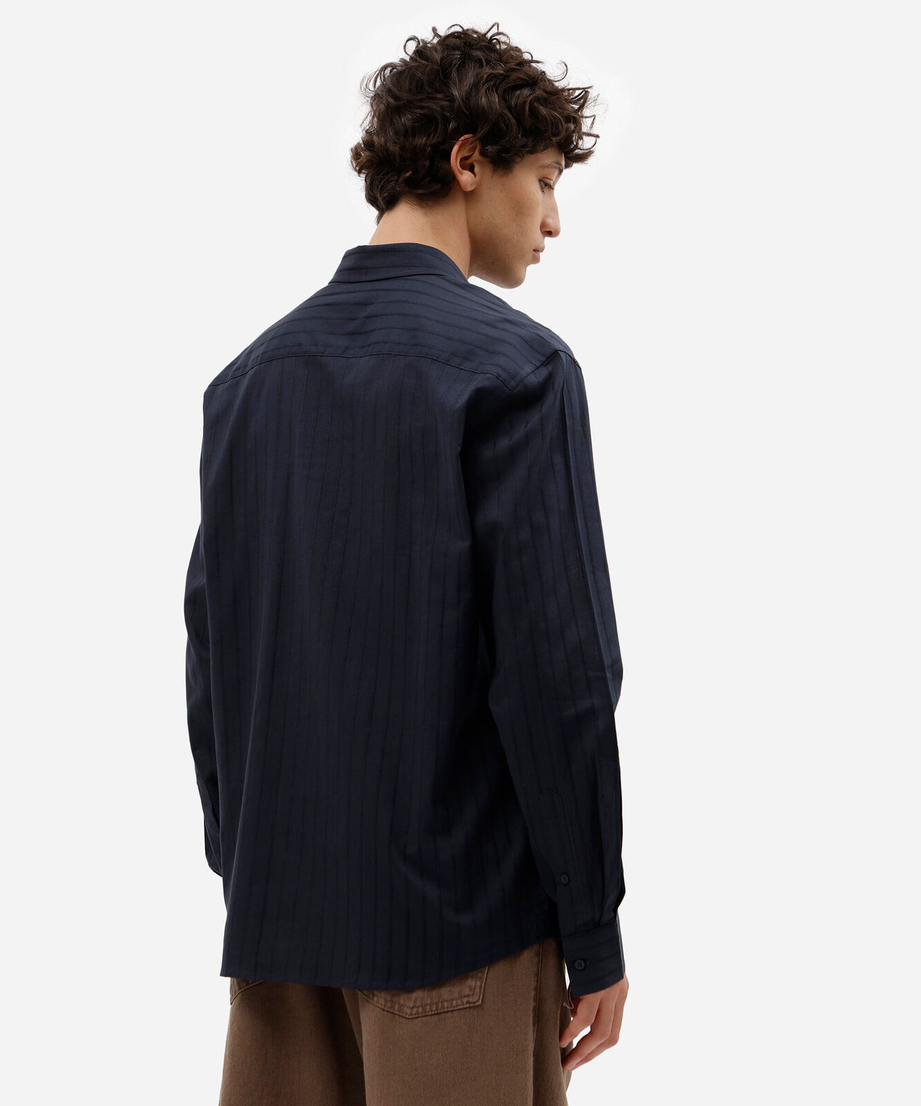 camisa masculina de algodão manga longa listrada azul