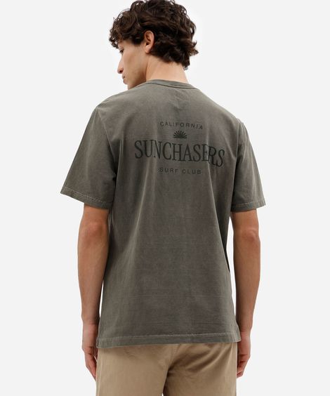 camiseta masculina de algodão manga curta estonada estampada verde
