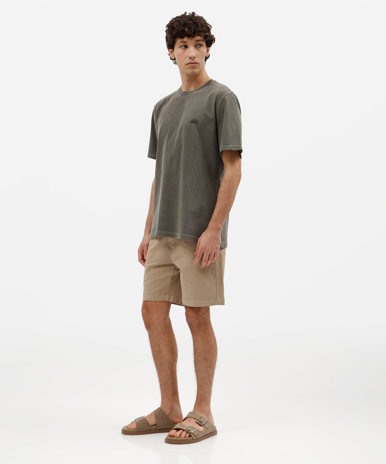 camiseta masculina de algodão manga curta estonada estampada verde