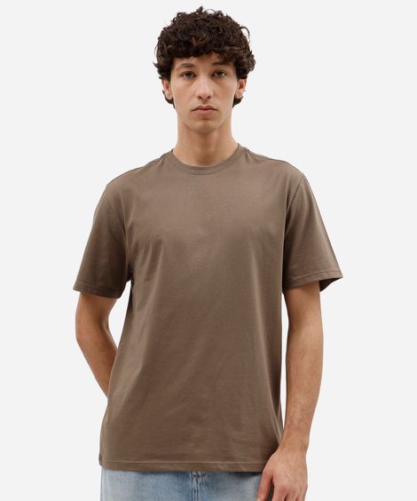 camiseta masculina de algodão básica manga curta bege