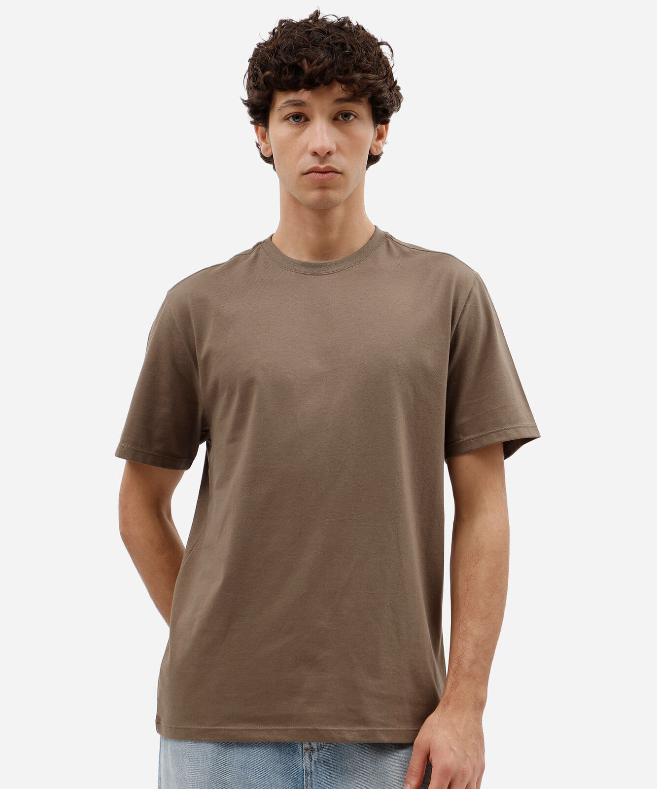 camiseta masculina de algodão básica manga curta bege