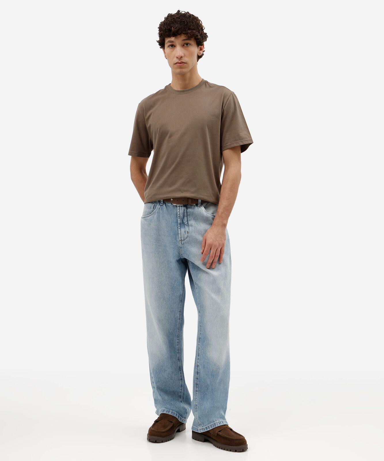 camiseta masculina de algodão básica manga curta bege