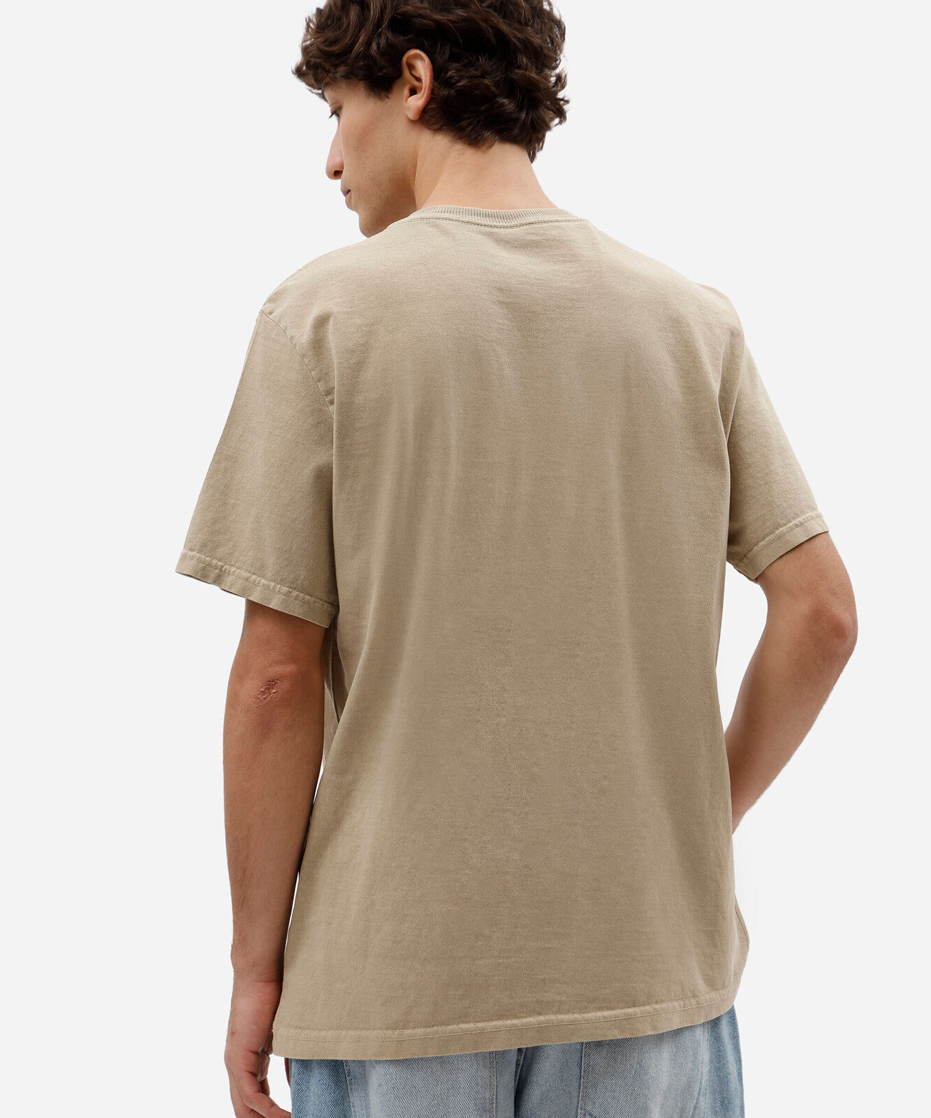 camiseta masculina de algodão manga curta estampada estonada bege
