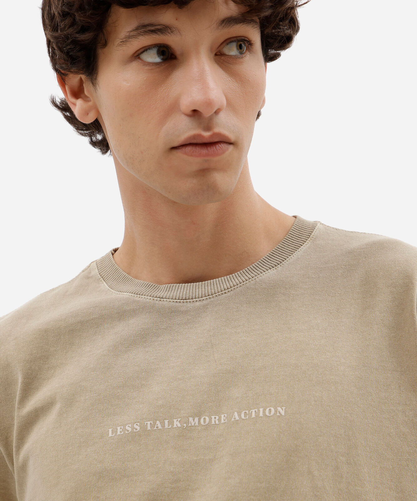 camiseta masculina de algodão manga curta estampada estonada bege