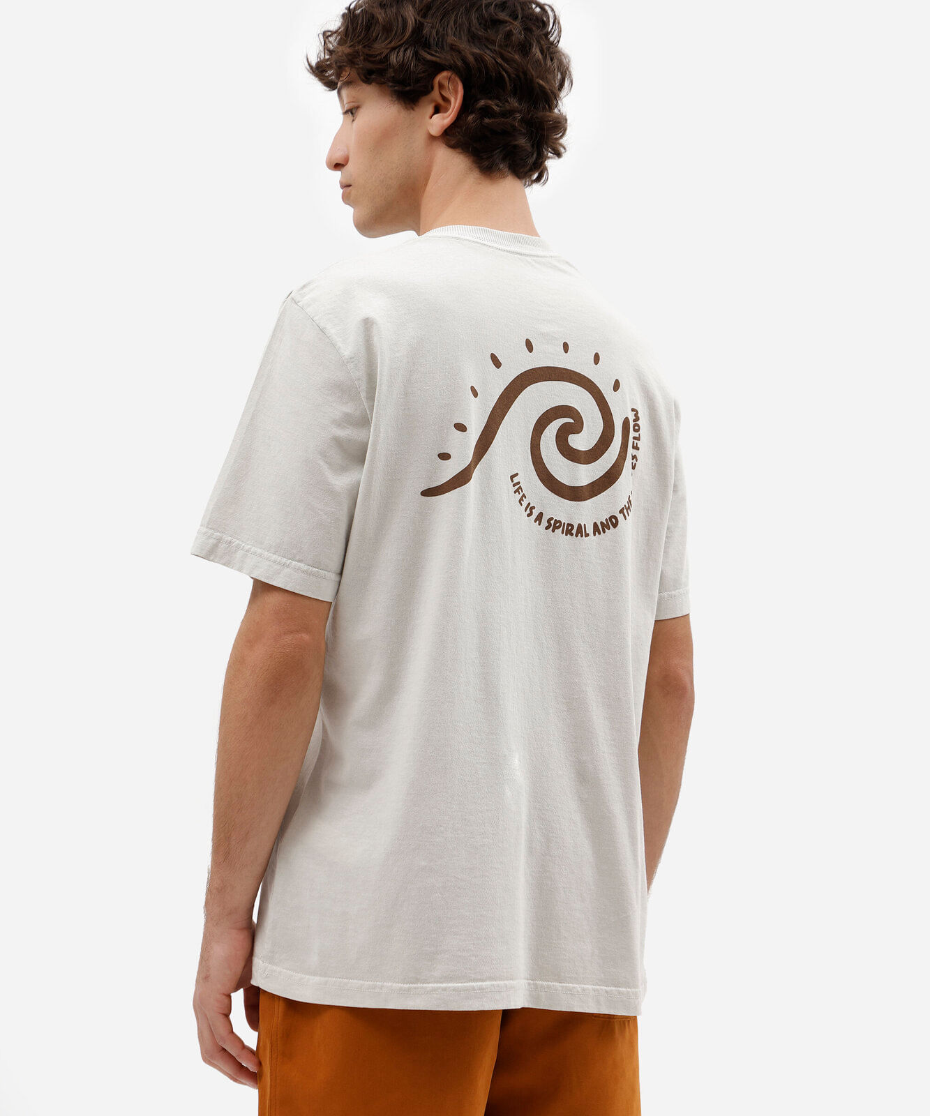 camiseta masculina de algodão manga curta estampada bege