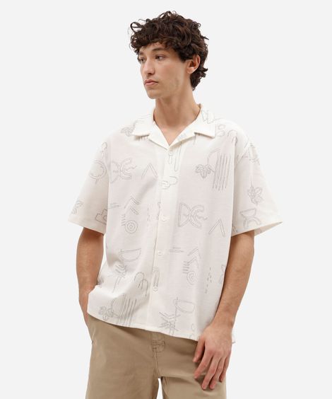 camisa masculina manga curta texturizada estampada off white