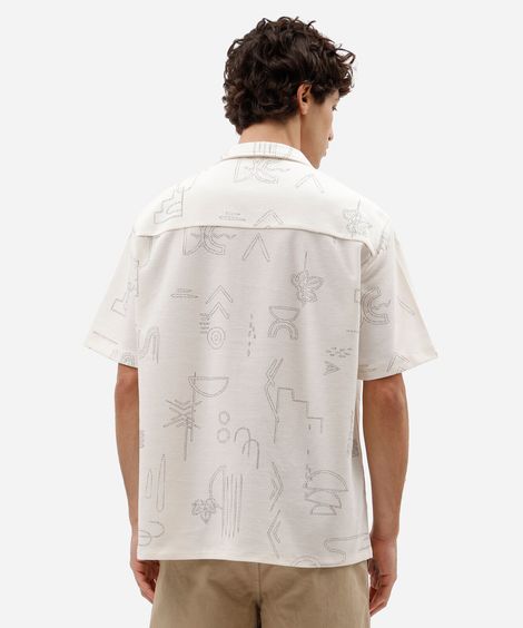 camisa masculina manga curta texturizada estampada off white