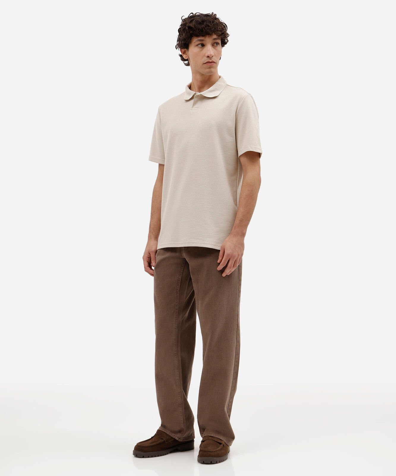 polo masculina texturizada bege