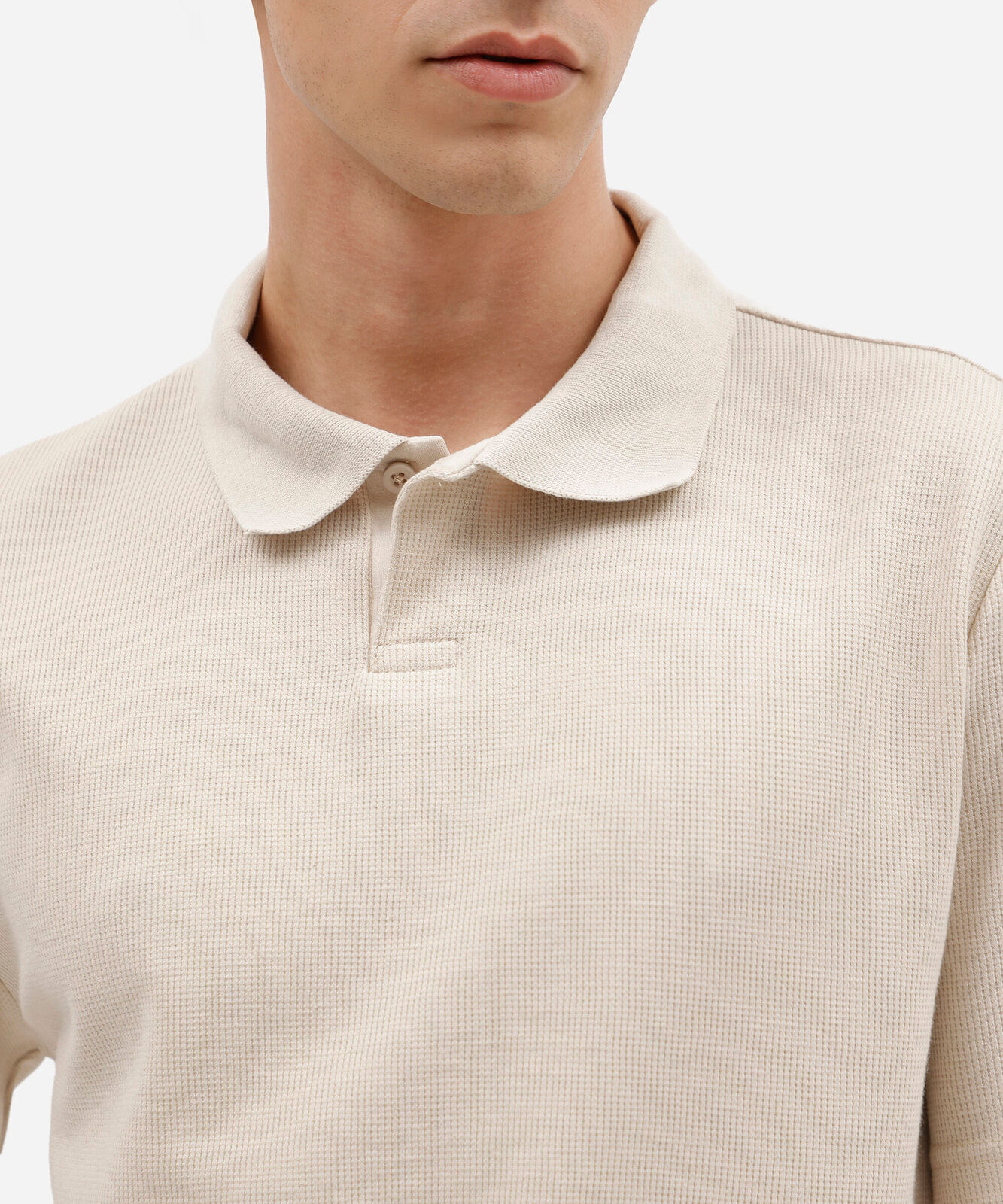 polo masculina texturizada bege