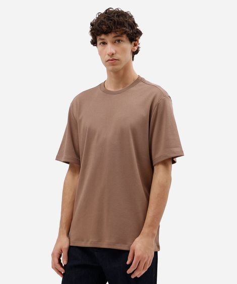camiseta masculina de algodão peruano manga curta bege
