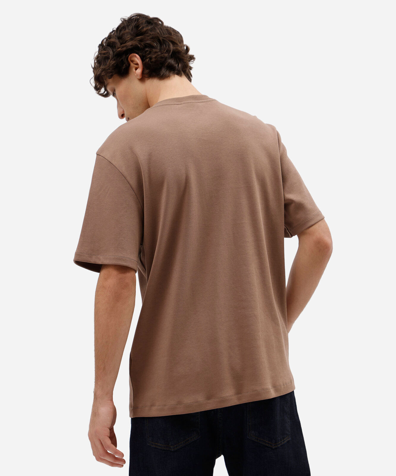camiseta masculina de algodão peruano manga curta bege